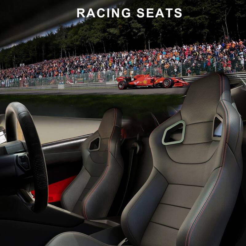 2PC Bucket Racing Seats Red Stitch Red Reclinable Back With Adjustor Slider(Not Including Seat Bracket)1 box of 2 pieces