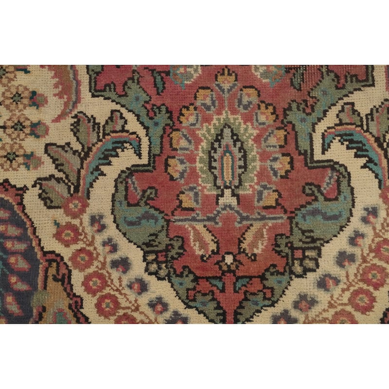 Hand Knotted Oriental 100% Wool Carpet Traditional Floral Pink Tabriz Area Rug - 9' 7'' X 6' 7''