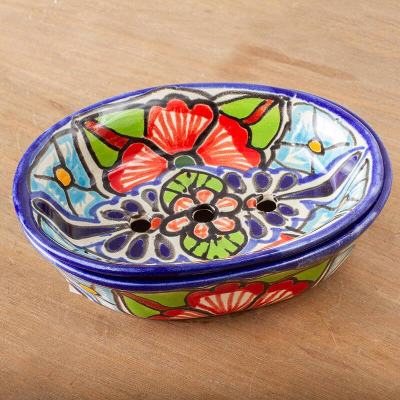 Novica Handmade Talavera Bouquet Ceramic Soap Dish - Multi