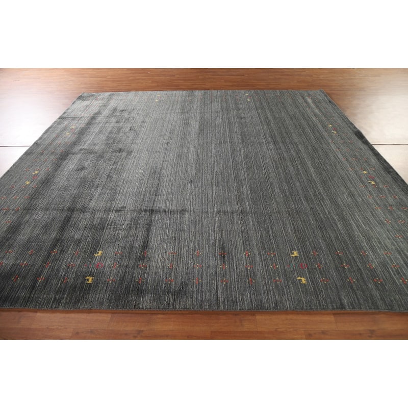 Green Gabbeh Square Area Rug Handmade Wool Carpet - 9'11"x 9'10"
