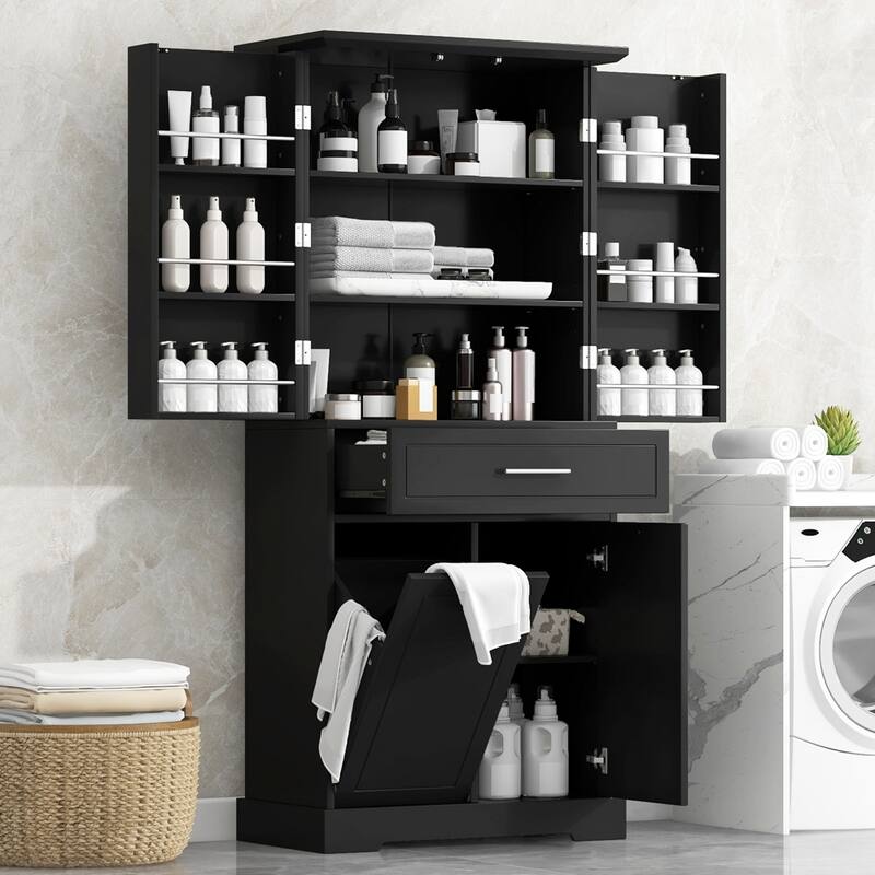30" Modern Bath Vanity with Sink, Flip Drawer, 2 Drawers, Adj Shelf - Black