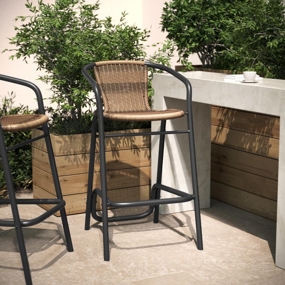 Commercial Indoor-Outdoor Single Rattan Restaurant Barstool with Aluminum Frame