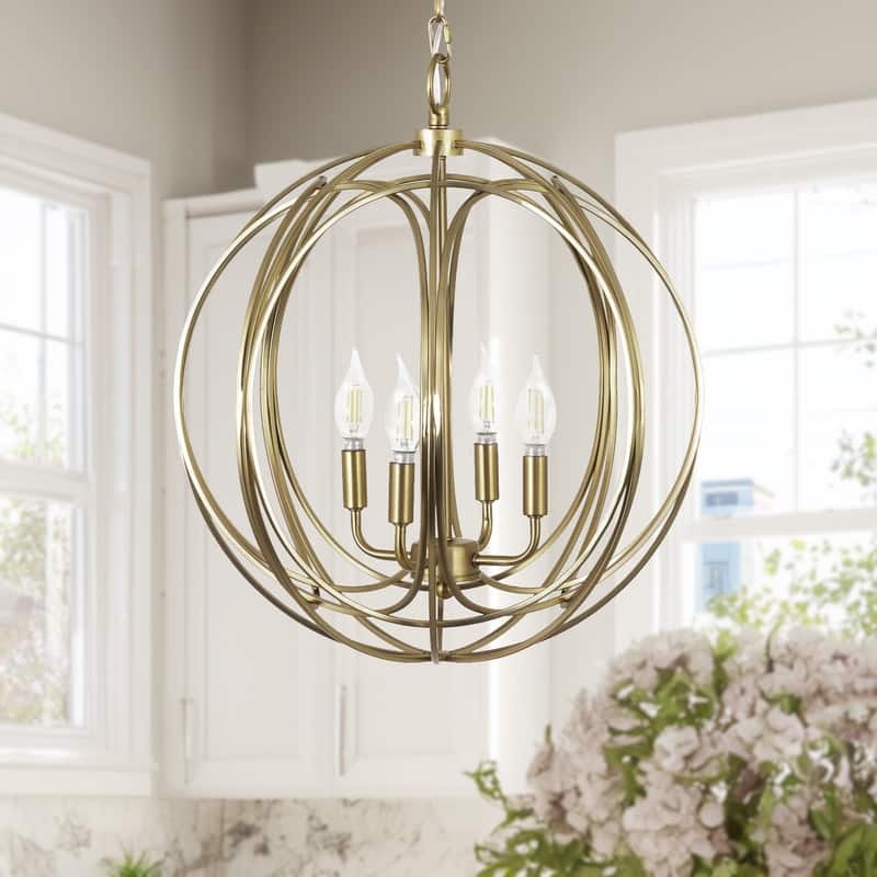 Yosemite Home Decor Satin Brass Metal/Stainless Steel Globe 4-light Chandelier - Satin Brass