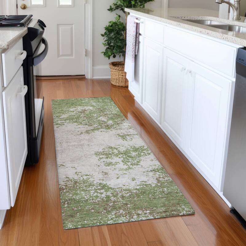 Premium Washable Super Soft Abstract Solid Mayfield Rug - Green - 2'3" x 7'6"