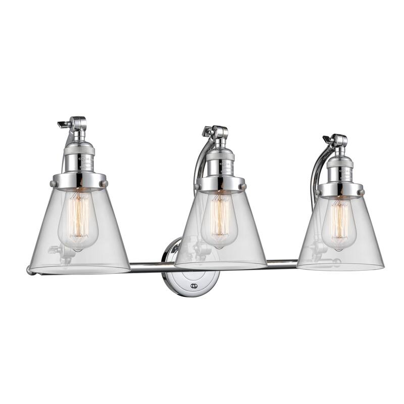 Innovations Lighting Small Cone 3 Light 28" Wide Bathroom Vanity Light - Polished Chrome / Clear