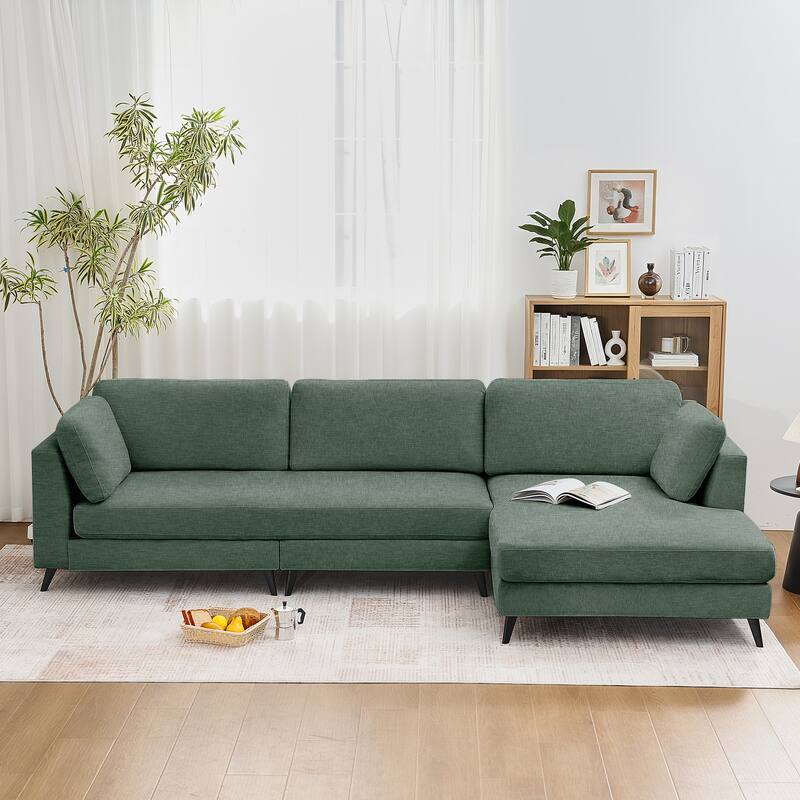 120" 3 Seater Chenille Upholstered Modular Sectional Sofa With Chaise Lounge - Olive