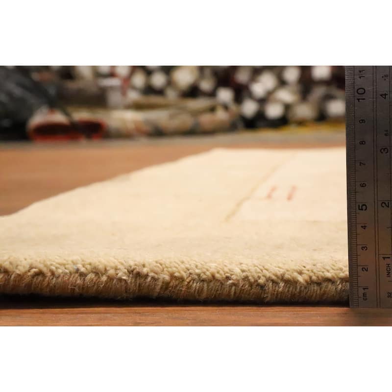 Hand Knotted Oriental 100% Wool Carpet Modern Geometric Beige & Ivories Gabbeh Area Rug - 7' 10'' X 5' 7''