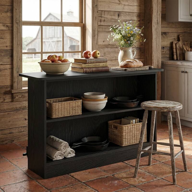 63-Inch 2-Tier Bar Table with Footrest, Modern Coffee Cabinet