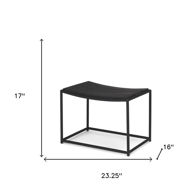 HomeRoots 23" Black Solid Wood and Metal Footstool
