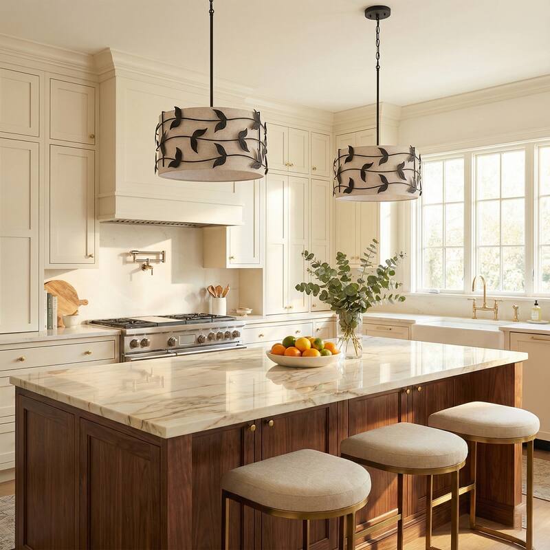 Acroma 4-light Gold/Black Ceiling Cotton Drum Light