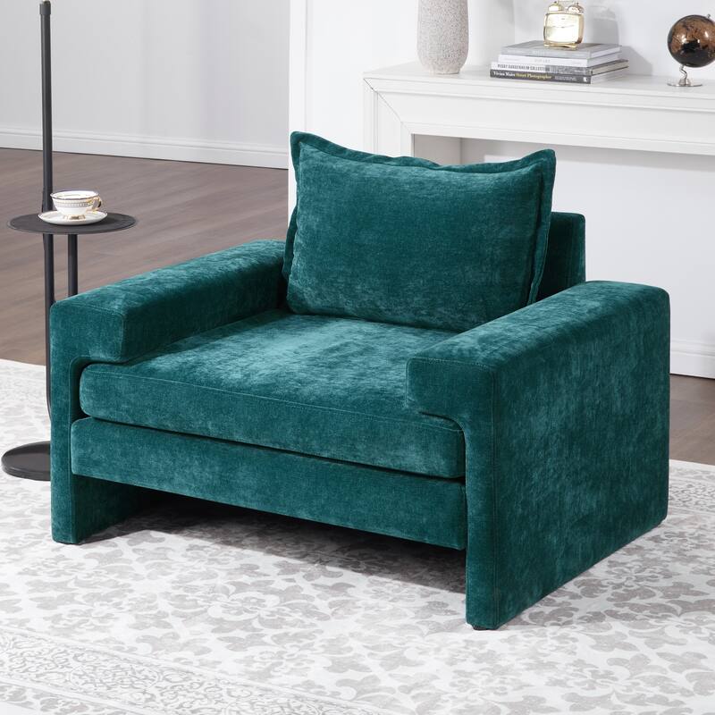 Roomfitters Chenille Upholstered Accent Armchair with Wide Armrests, Ergonomic Lounge Chair