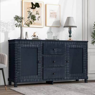 Retro Solid Wood Adjustable Buffet Cabinet with Storage Cabinets