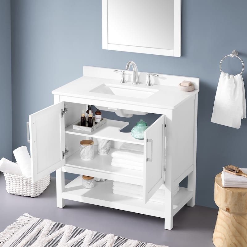 Ove Decors Vegas 36" Bathroom Vanity Combo w/ Top and Backslplash, White