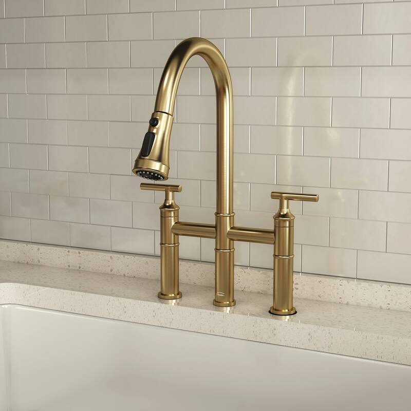 Clihome 3-Function Stainless PullDown Kitchen Heritage Bridge Faucet