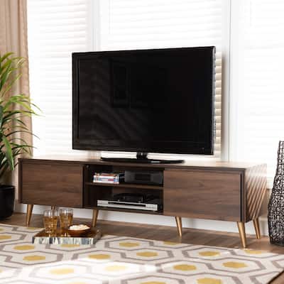 Landen Mid-Century Modern Walnut Brown and Gold Finished Wood TV Stand