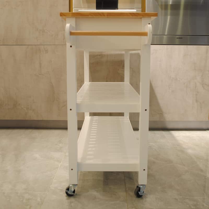 Kitchen Island Cart, Mobile Kitchen Island with Two Lockable Wheels, Rubber Wood Top