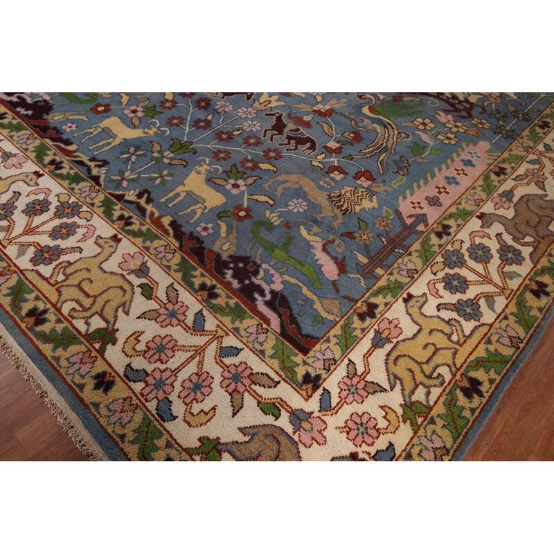 Hunting Animals Ziegler Large Indian Rug Handmade Wool Carpet - 9'10"x 13'10"