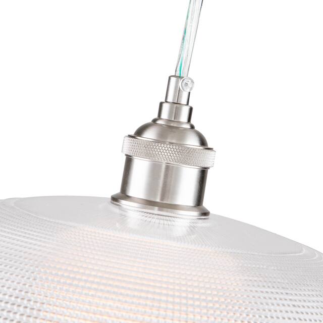 1-Light Satin Nickel Pendant Light with Ribbed Glass - D10.5 " x H7.25"