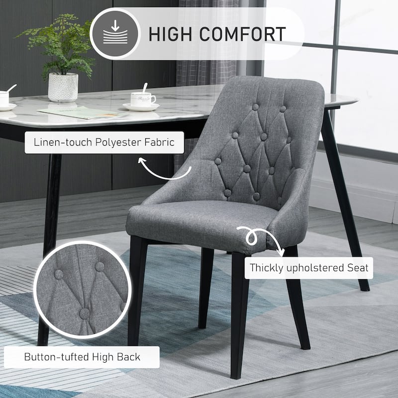 HOMCOM Set of 2 Modern Style Dining Chairs, Button Tufted High Back Side Chairs with Upholstered Seat, Steel Legs