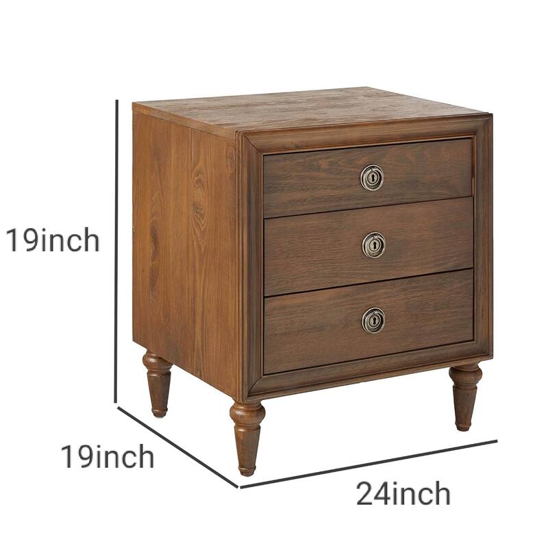 Traditional Style 3 Drawers Wood Nightstand By Inverness, Brown