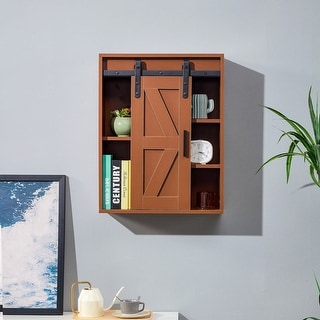 Modern Wood Wall-Mounted Storage Cabinet, 5-Layer Bathroom Cabinet with Adjustable Door