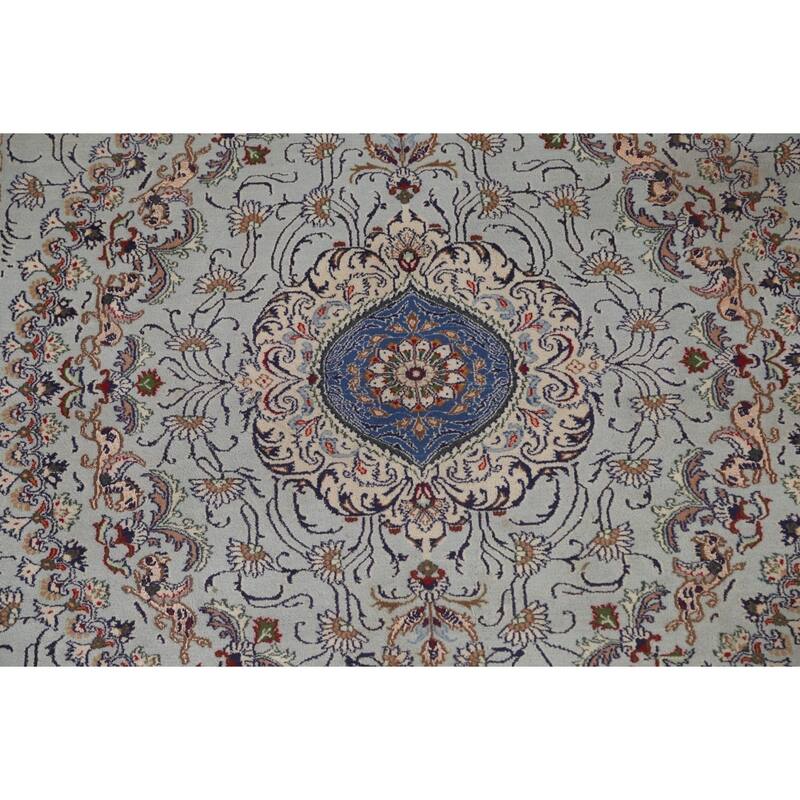 Hand Knotted Oriental 100% Wool Carpet Traditional Floral Greys & Charcoal Kashan Area Rug - 9' 6'' X 6' 6''