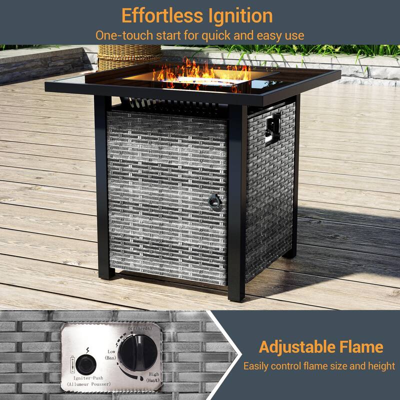 Livoosun 8 Pieces Patio Sofa with 28'' Fire Table Set, PE Wicker, Wide Armrests High Back Sofa Chair Design for Lawn, Patio