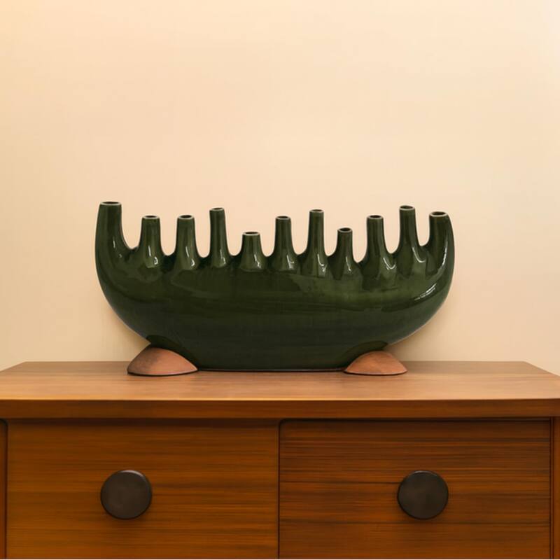 Modern Ceramic Candelabra Centerpiece 18" Textured Candle Holder Decor