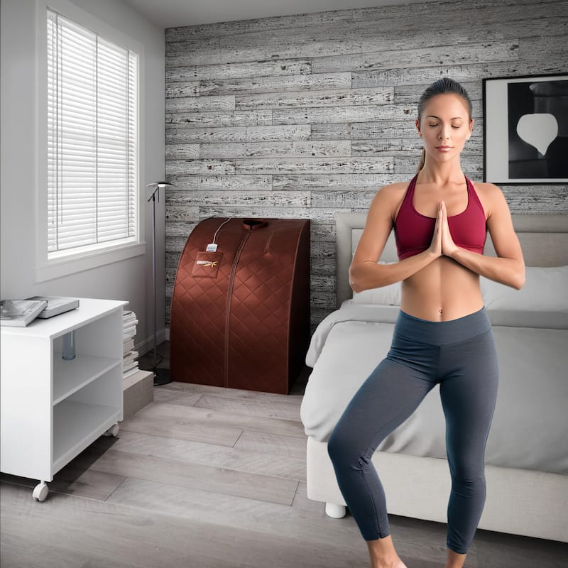 SteamSpa Portable 1-Person 1050 Watt Infrared Home Sauna with Digital Controller, Brown
