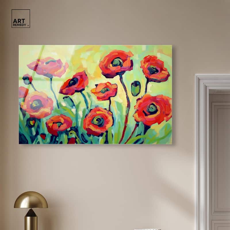 Red Poppy Field I Acrylic by Art Remedy, Ready to Hang