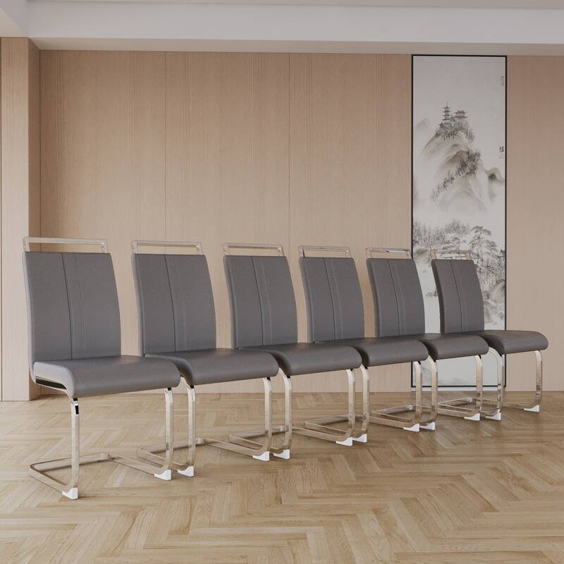 Modern Dining Chairs,PU Faux Leather High Back Upholstered Side Chair with Silver Metal Legs