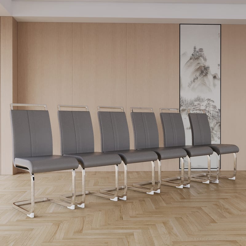 Modern Style Faux Leather High Back Dining Chairs Set of 4 with Metal Legs for Dining Room