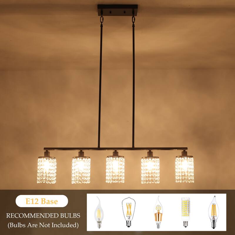 5-Light Modern Pendant Light with Crystal Shade for Dining Room