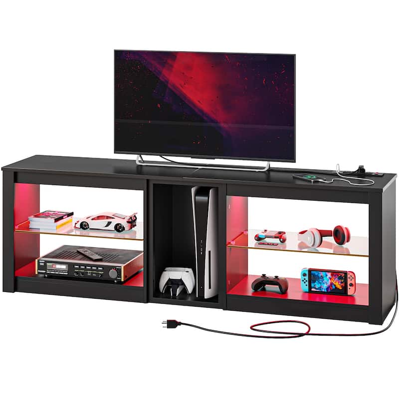63" TV Stand Gaming Entertainment Center for TVs up to 70" with LED Lights Cabinet and Shelves
