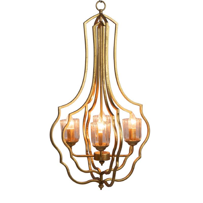 4 Light Iron Chandelier with Gold Finish and Elegant Open Frame Design for Dining Room or Foyer Ceiling Décor - 9.84