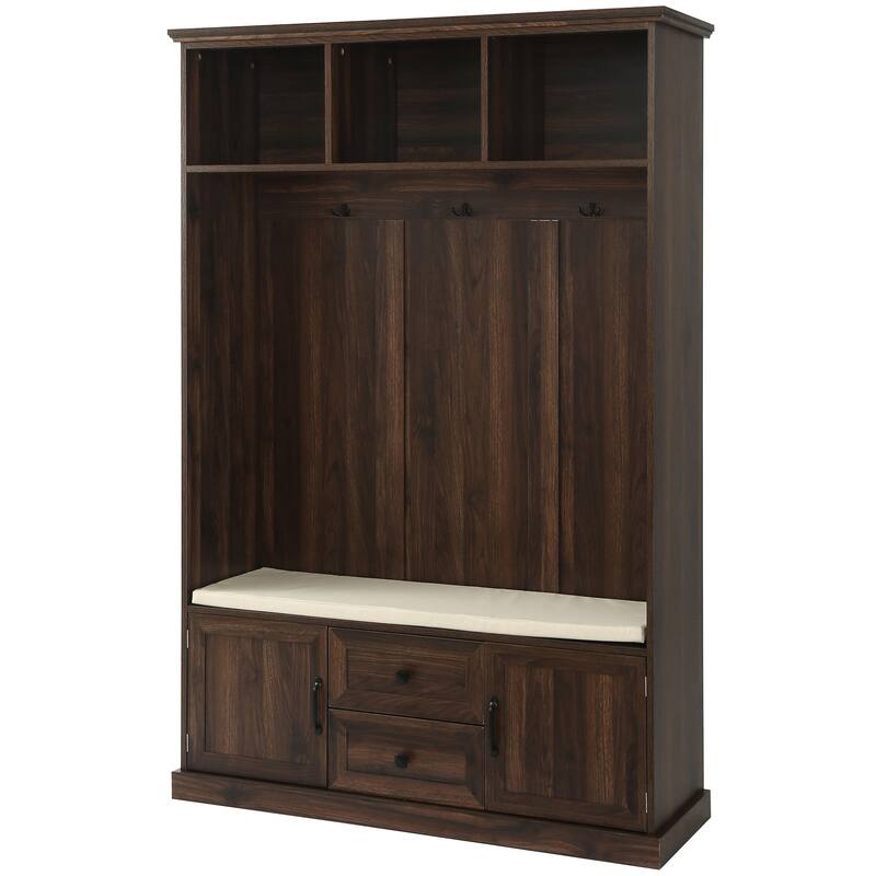 Classic Hall Tree with 3 Hooks,Coat Hanger,Storage Bench for Entrance,Hallway