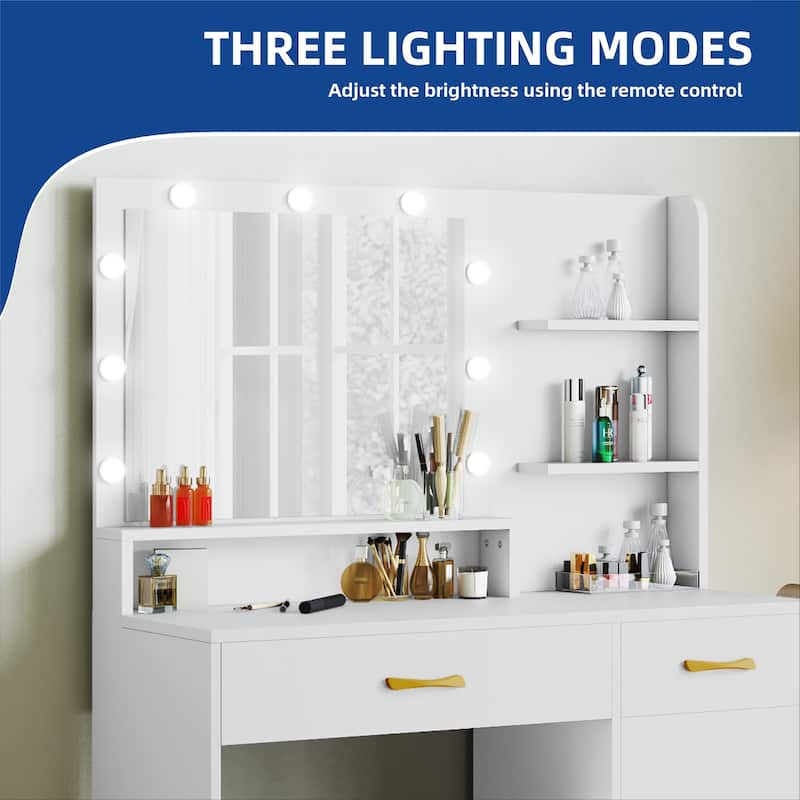 Vanity Desk Makeup Table Light Strip Mirror Dressing - 35.4"L x 15.7"W x 53.5"H