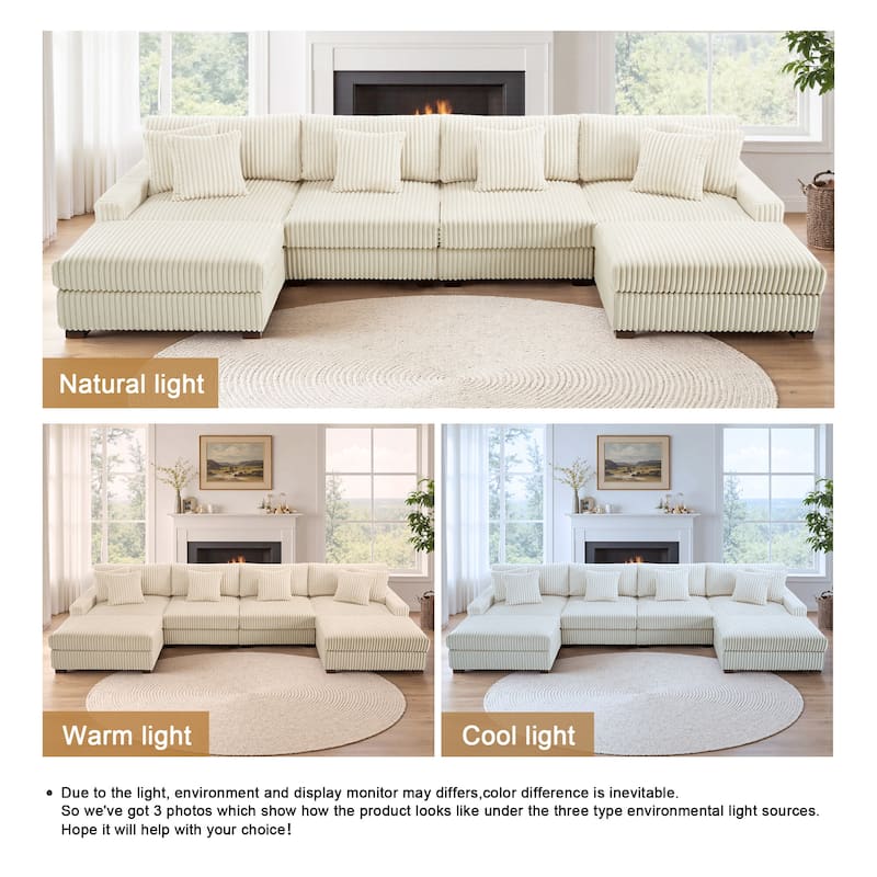 Anne 150" W Upholstered Plush Corduroy Modular Sectional Sofa