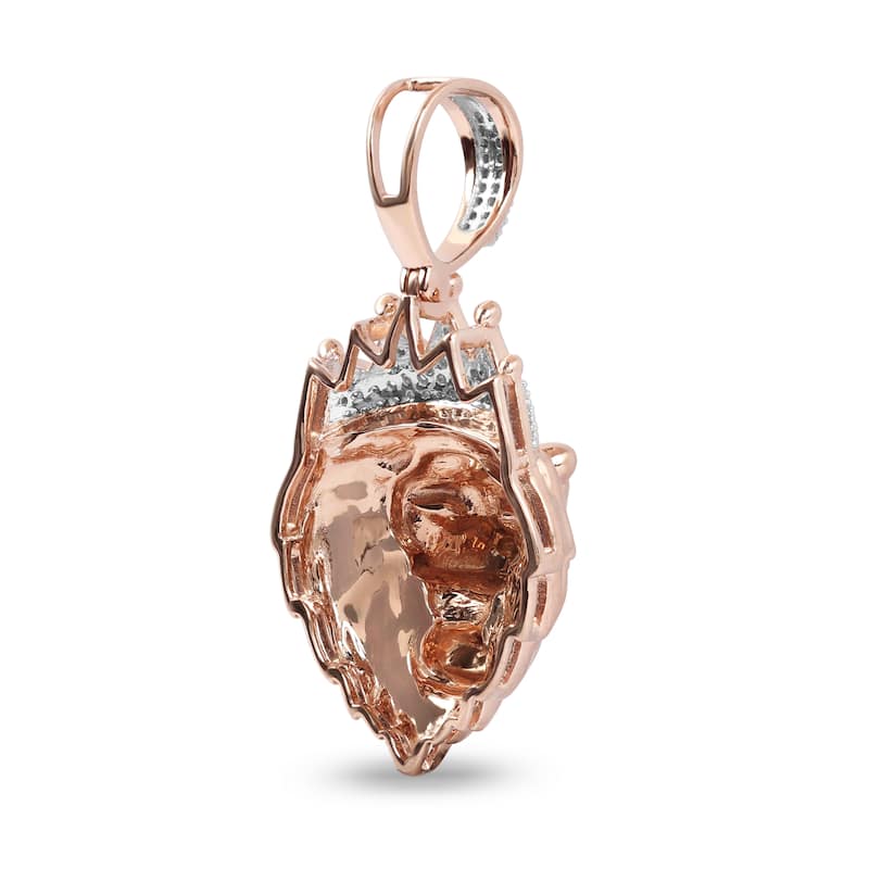 10K Gold 1/6ct TDW Diamond Crowned Lion Head Pendant for Men