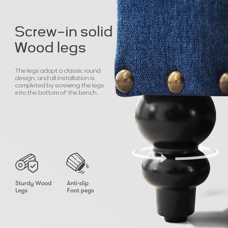 50-inch Button-Tufted Storage Bench Ottoman with Removable Tray for Living Room Bottom rivets design