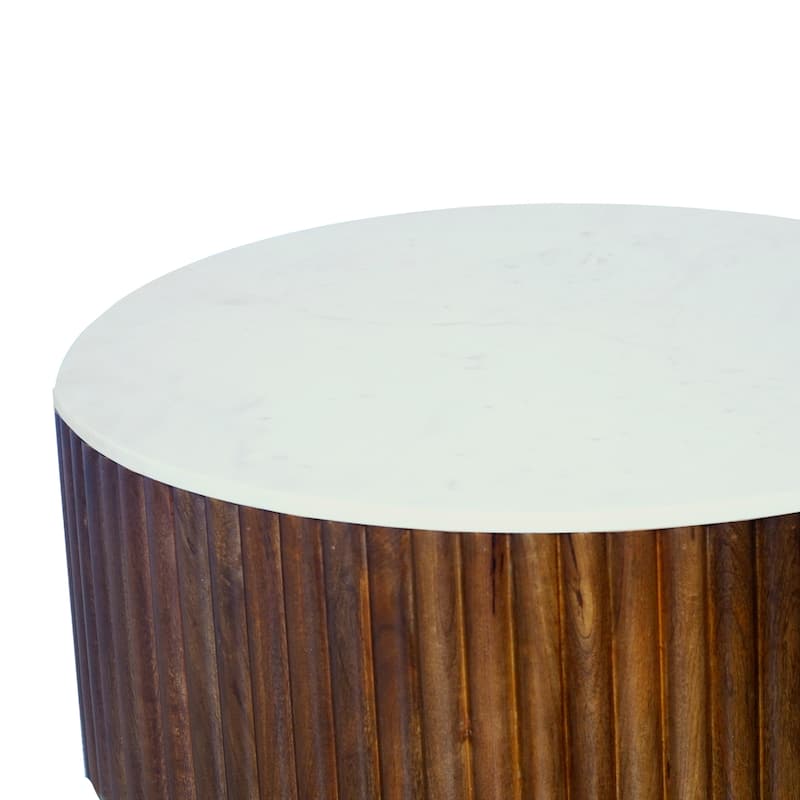 Sevita Round Mango Wood and Marble Modern Side Table