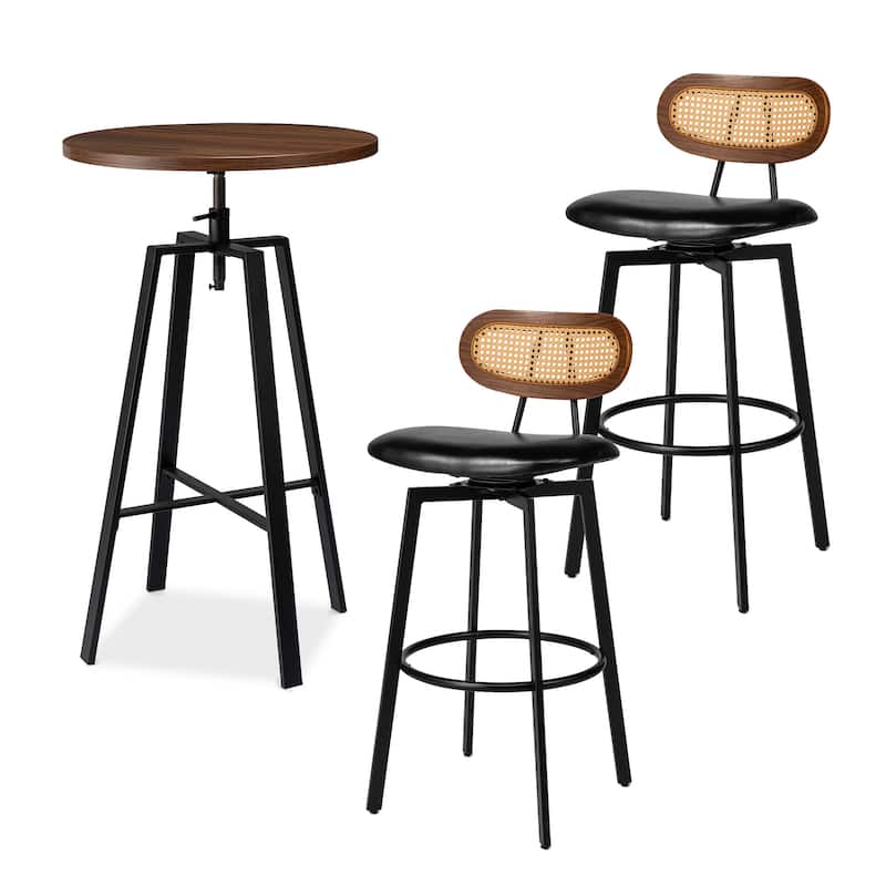 Glitzhome Industrial Modern Adjustable Bar Table Rustic Steel 3-Piece Pub Sets