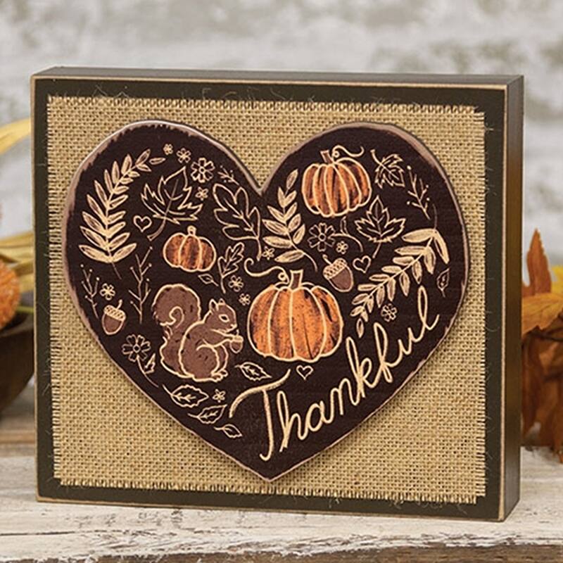 Thankful Fall Layered Heart & Burlap Box Sign - Multi