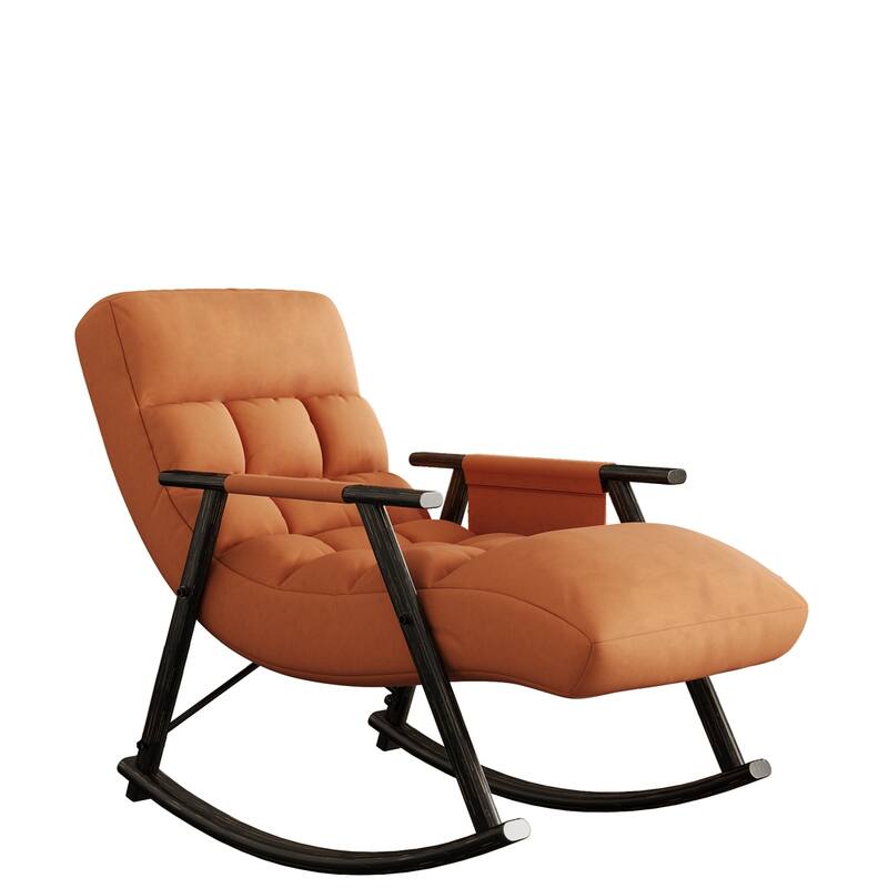 Upholstered Rocking Chair with Adjustable High Back, Side Pockets