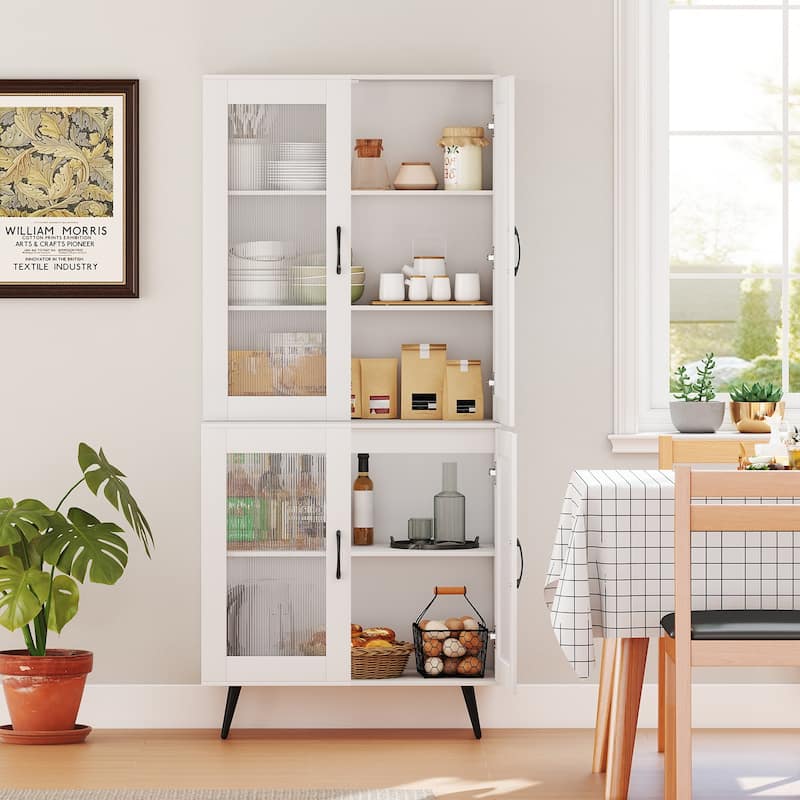 Engineered Wood and Metal Pantry Cabinet with Adjustable Shelves - 31.5" x 16" x 70.5"