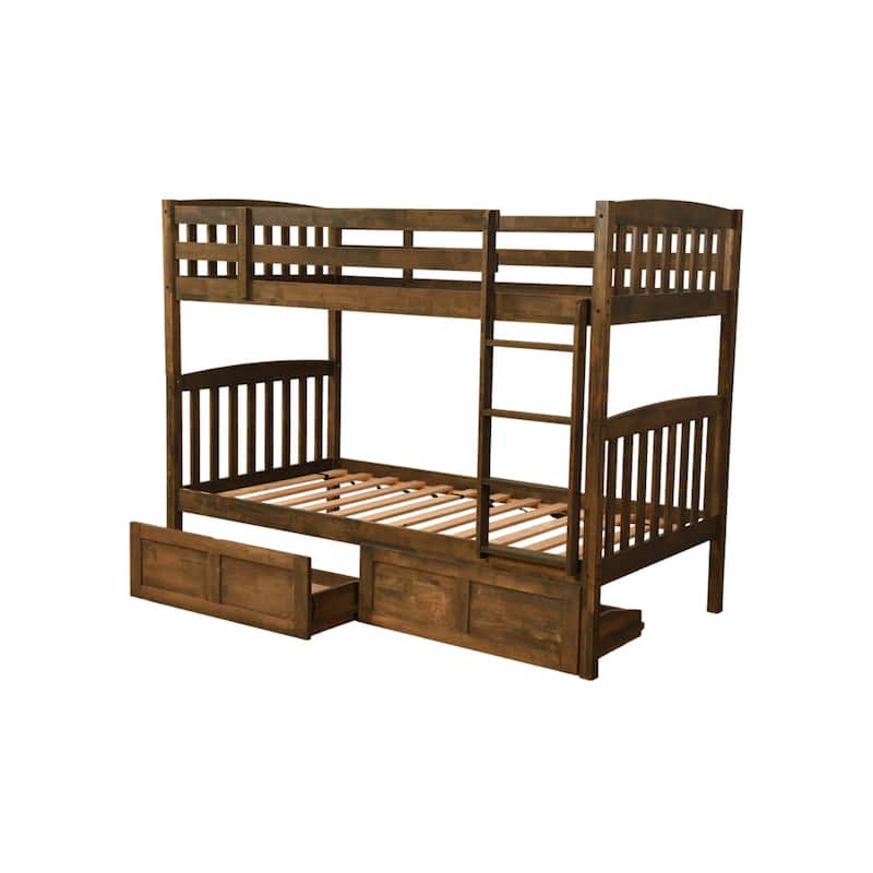 Somette Claire Twin Bunk Bed with Storage and Trundle Options in Rustic Walnut (Mattresses Not Included)