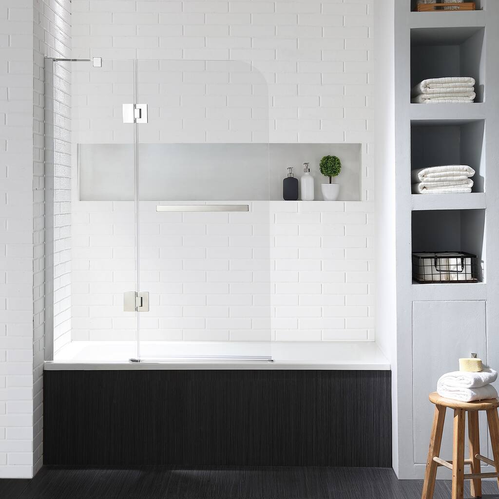 OVE Decors Clark 40 in. 8mm Thick Bathub Hinged Door with Panel and Chrome Finish Hardware