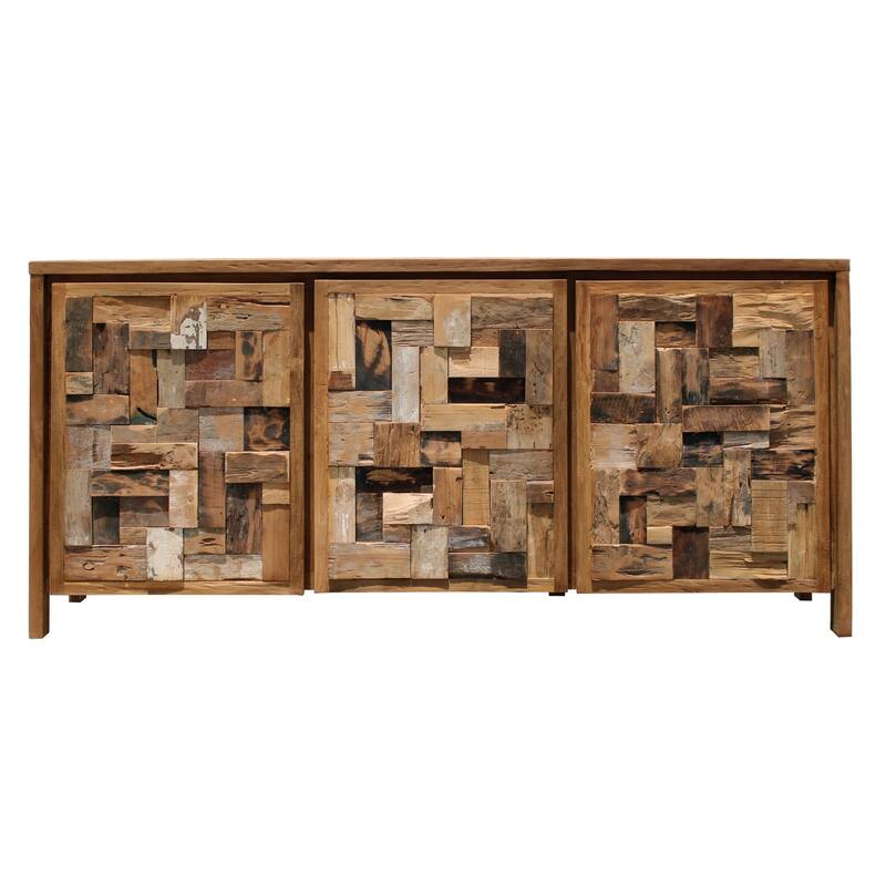 Recycled Teak Wood Apaza Bathroom Linen Cabinet with 3 Doors