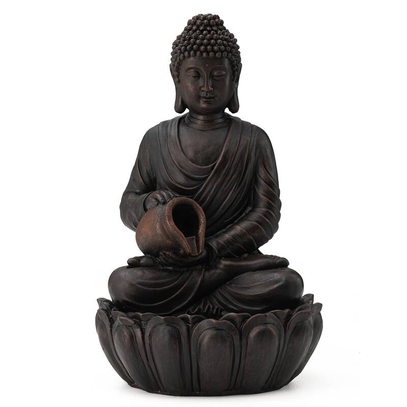 Glitzhome Polyresin Meditating Buddha Frog/Elephant Statue Outdoor Water Fountain with LED Lights