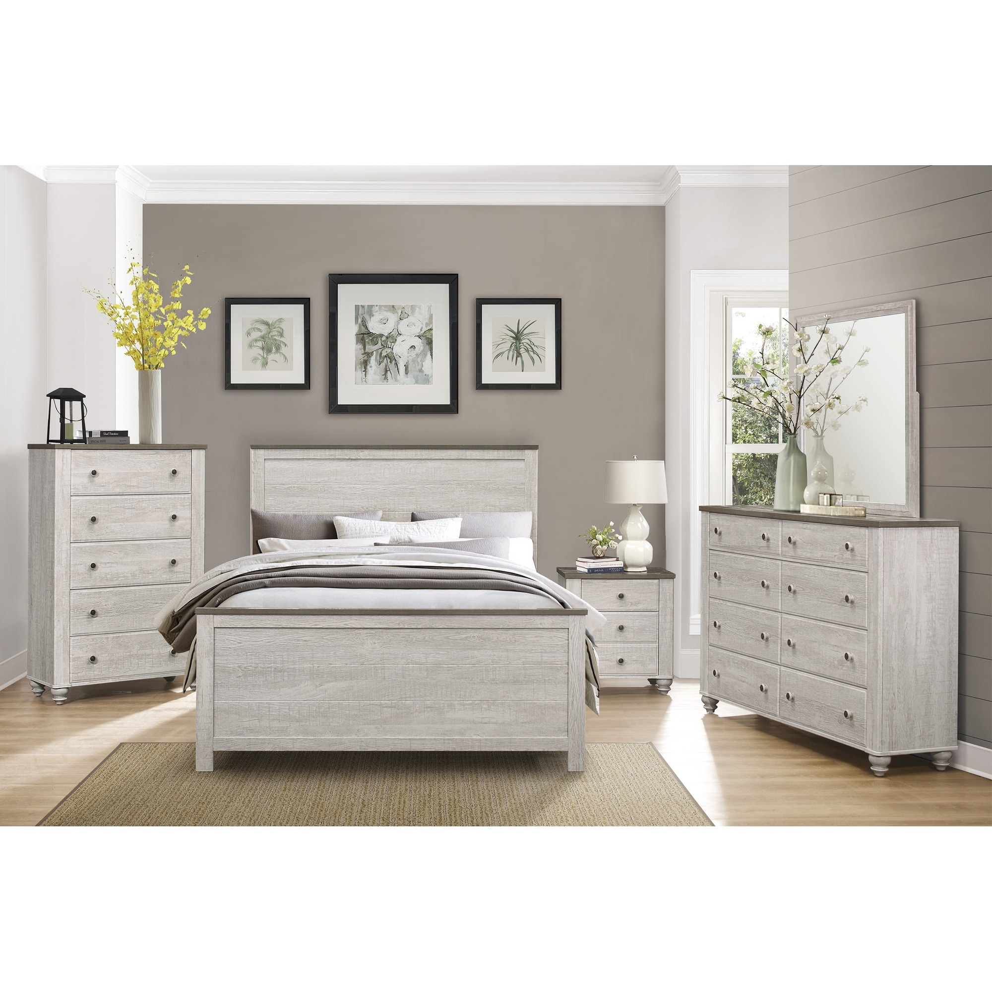 Transitional Rustic Style 1pc Panel Bed Queen Size Two